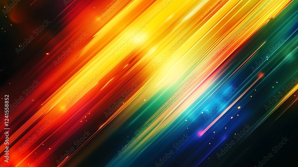Vibrant Light Streaks: Dynamic diagonal streaks of vibrant red, orange, yellow, green, and blue create an energetic and abstract composition. Vibrant Light Streaks: Dynamic diagonal streaks of vibrant red, orange, yellow, green, and blue create an energetic and abstract composition.