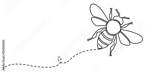 One Continuous Line Drawing of Bee Icon. Single Line Vector Illustration, Bee with love heart, Environmental Conservation - Editable Stroke, pro vector minimal concept on white background.  flying bee