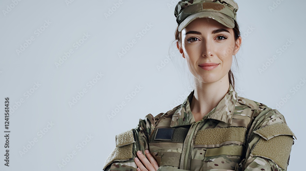 portrait of a beautiful young woman in military uniform posing with her arms crossed against a white background portrait of a beautiful young woman in military uniform posing with her arms crossed against a white background