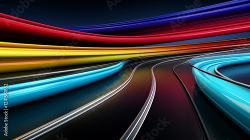 Energetic curved lines in vibrant mint, coral, and lemon colors creating modern movement