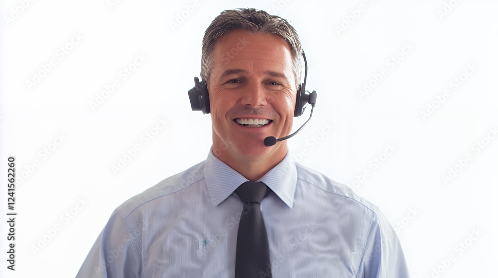 a man wearing a shirt and tie smiling with headphones a man wearing a shirt and tie smiling with headphones