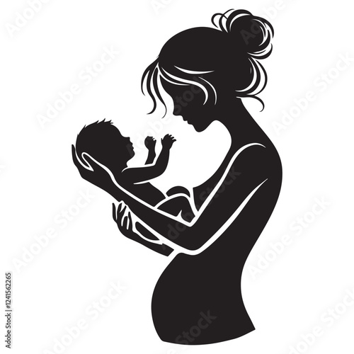 Mother and Baby Silhouette Vector Graphic