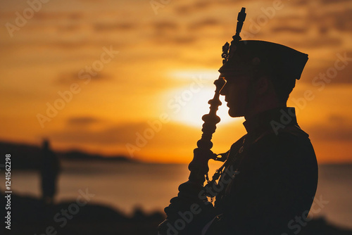 Rugged highlander with traditional Tartan in misty landscape generated with AI photo