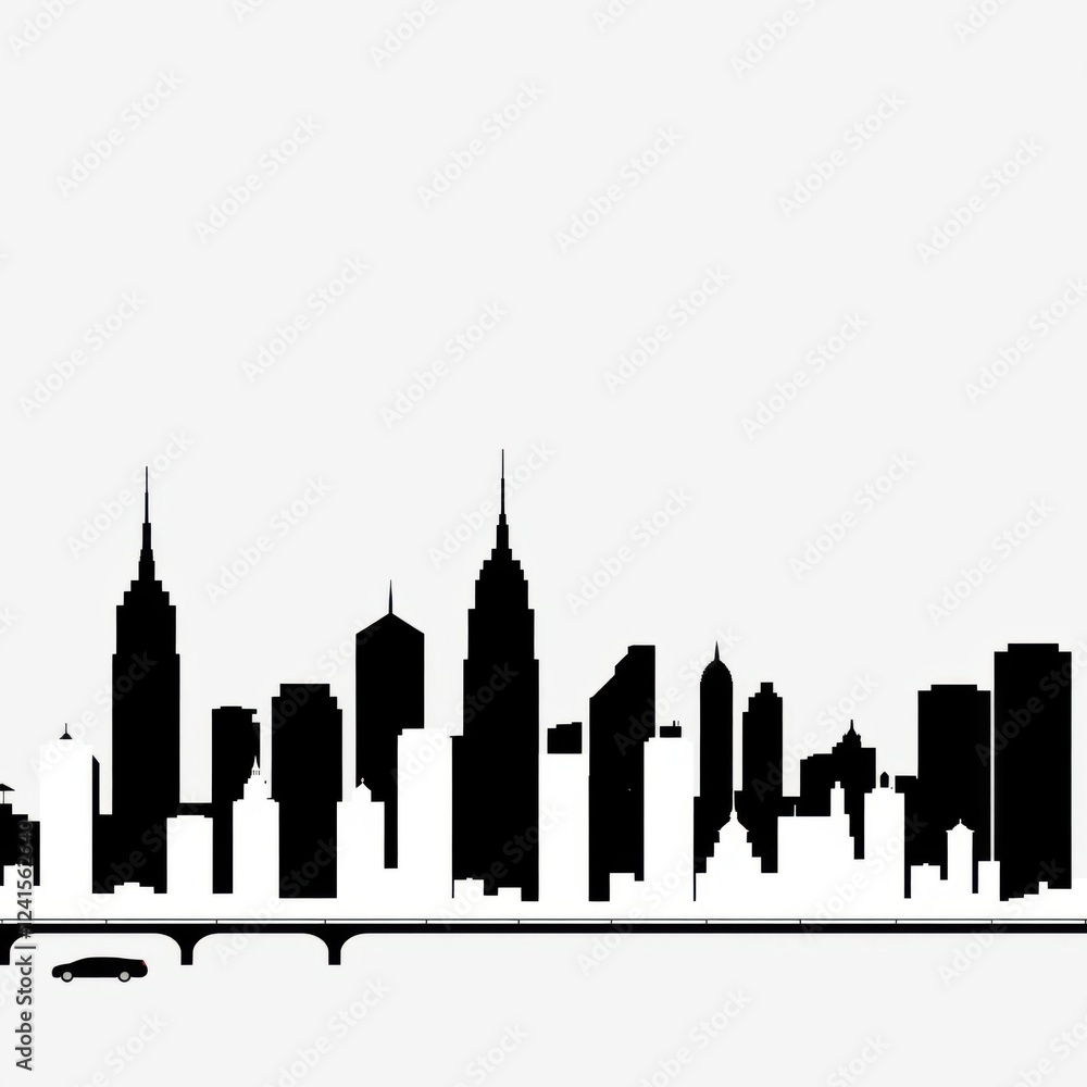 Fototapeta premium Sunrise over a modern city skyline reflection silhouetted skyline cityscape architecture illustration building city vector