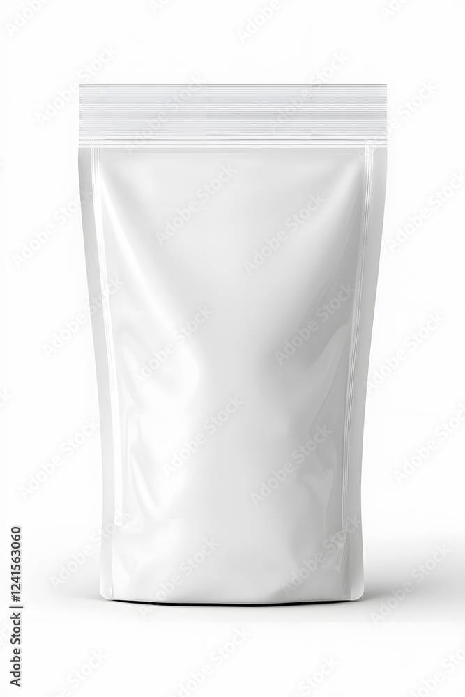 Blank stand up pouch foil or plastic packaging with zipper mock up isolated on white Blank stand up pouch foil or plastic packaging with zipper mock up isolated on white