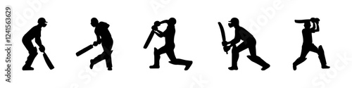 Cricket player silhouettes. Sports athlete collection. Vector illustration.