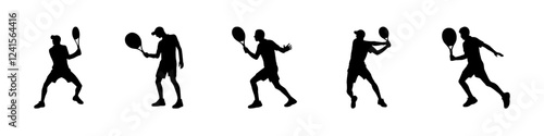 Tennis players silhouette set. Player with racket collection. Vector illustration.