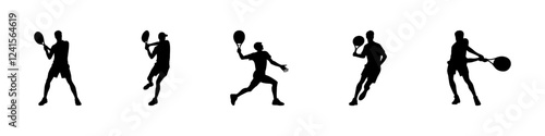 Tennis players silhouette set. Player with racket collection. Vector illustration.