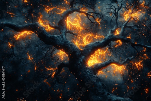 illustration of neurons featuring bright yellow axon terminals on a navy background