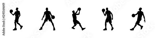 Basketball player silhouettes. Player throwing ball. Vector illustration.