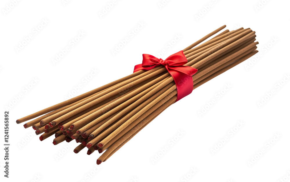 A Bundle of Aromatic Incense Sticks Adorned with Red Ribbon Isolated On Transparent Background. A Bundle of Aromatic Incense Sticks Adorned with Red Ribbon Isolated On Transparent Background.