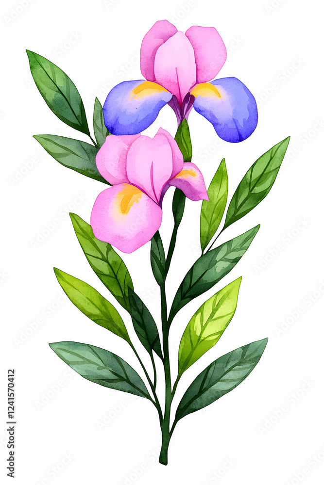 Obraz premium Iris purple blossom watercolor flowers Isolated on white