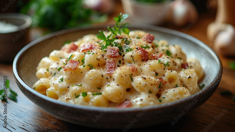 Delicious Creamy Bacon Mac and Cheese Pasta Dish Gourmet Food Meal Home Herb Dairy Plate Tasty Yummy Delicious Creamy Bacon Mac and Cheese Pasta Dish Gourmet Food Meal Home Herb Dairy Plate Tasty Yummy