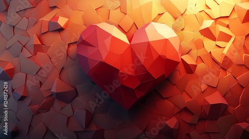 Low poly heart symbol surrounded by textured background in vibrant colors