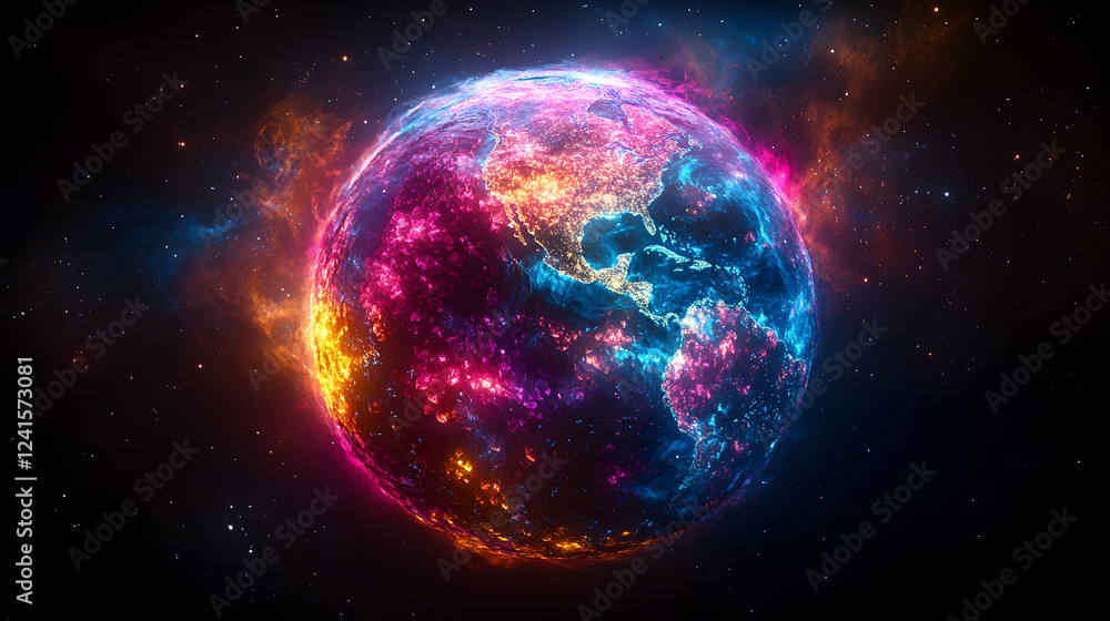 Fototapeta premium Fiery, glowing Earth in space; cosmic background; climate change concept; science fiction
