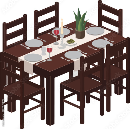 Isometric Illustration of a Beautifully Set Formal Dining Table