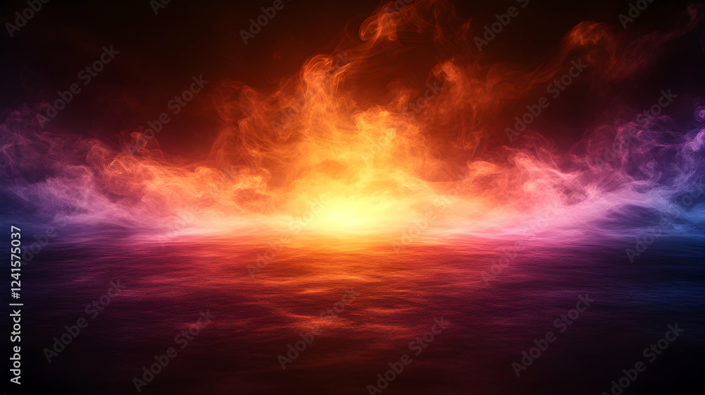 Fiery smoke and reflection, dark background, fantasy scene, background image Fiery smoke and reflection, dark background, fantasy scene, background image