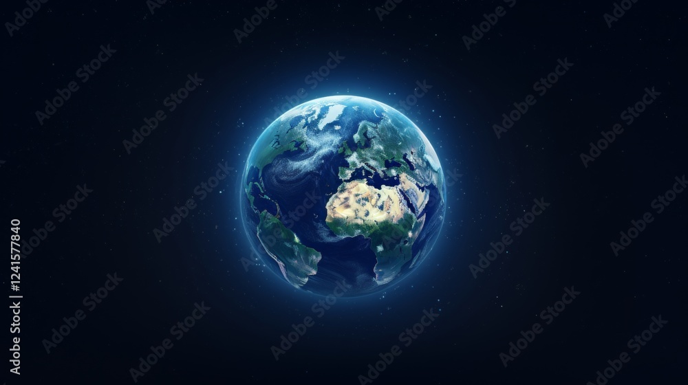 Naklejka premium Serene earth against dark space a minimalist glow effect for depth and tranquility