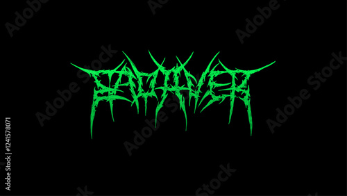 Cadaver, vector typography in extreme metal style lettering with sharp, thorny edges. The neon green text contrasts against a dark background, creating a death metal aesthetic
