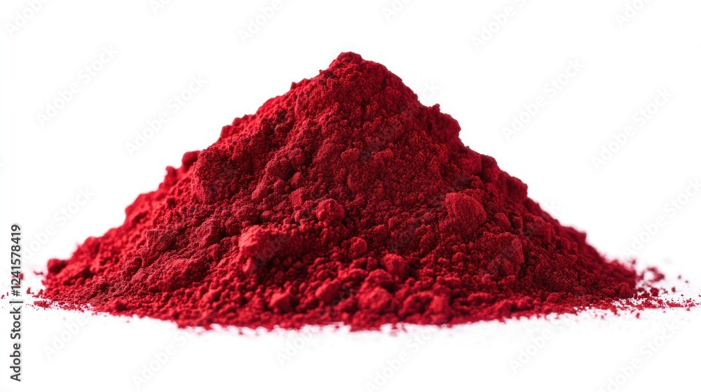 Red powder pile, studio shot, white background, food ingredient Red powder pile, studio shot, white background, food ingredient