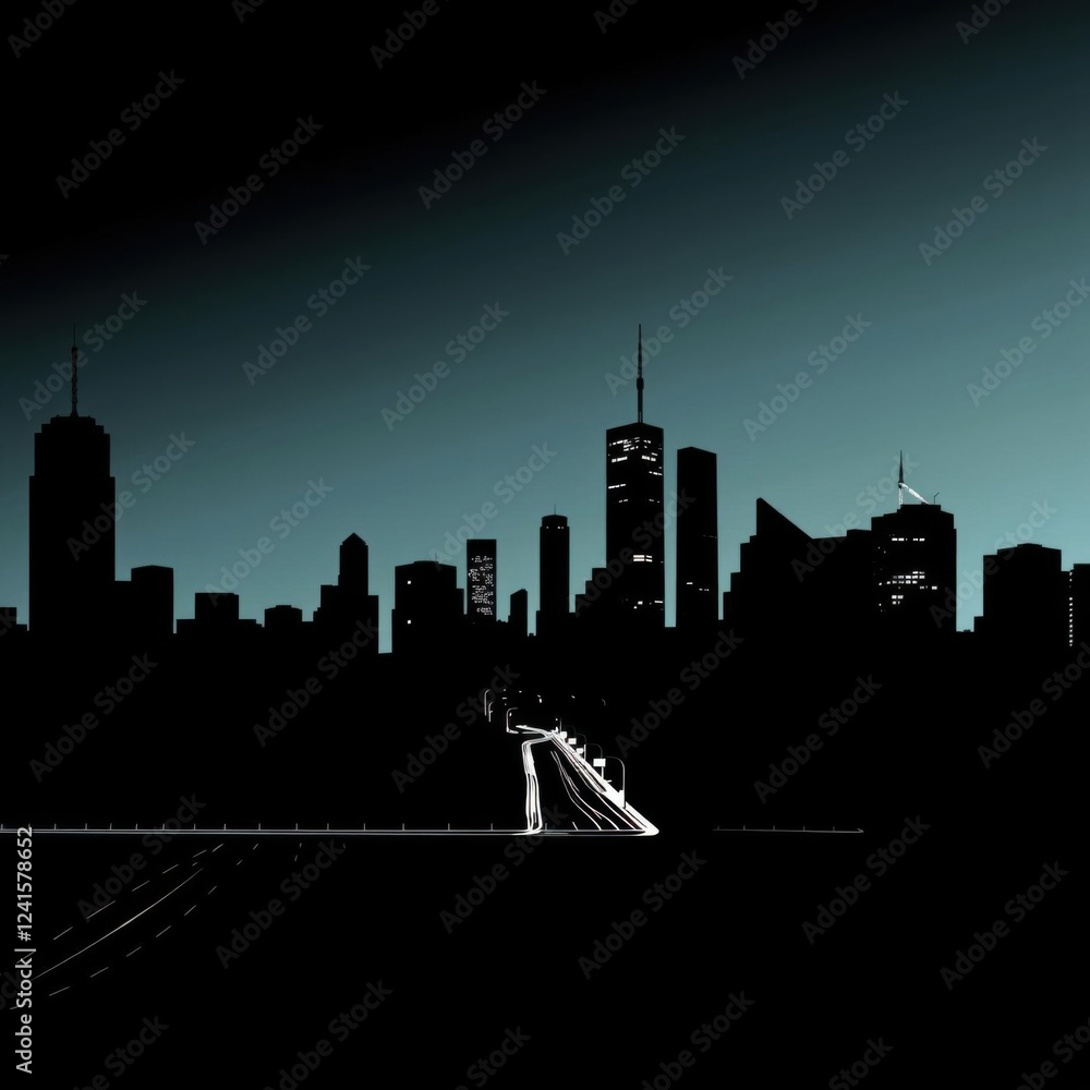 Naklejka premium Three people are standing on a mountain top at sunset they are wearing backpacks and are looking out at the beautiful view silhouetted skyline cityscape architecture illustration building city vector