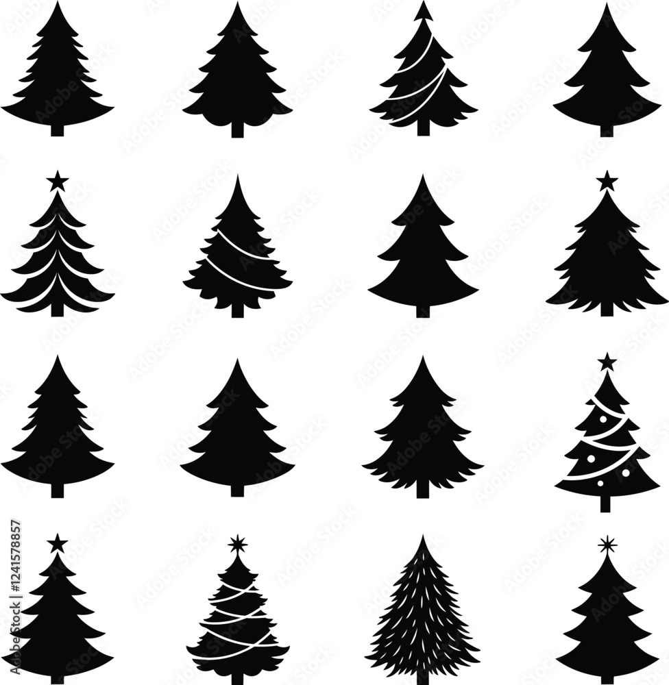 Obraz premium Christmas or Pine tree silhouette set collection vector illustration