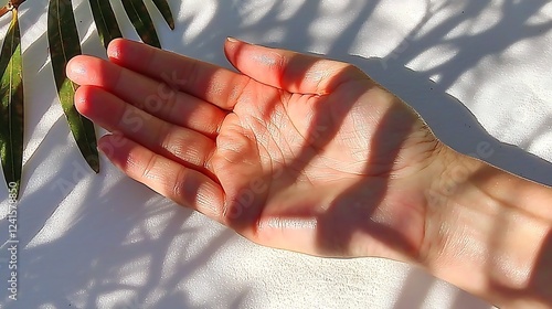 Hand in Sunlight with Plant Shadow