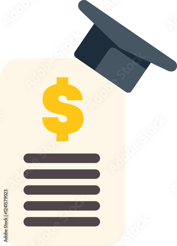 Graduation cap on invoice representing tuition fees, student debt, education costs, and financial aid