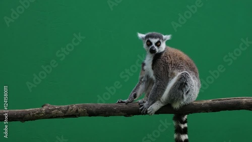 lemur looking in different directions on green screen, slow motion