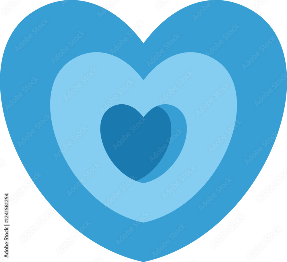 Concentric blue hearts represent growing love, affection, and care in a simple yet powerful visual metaphor Concentric blue hearts represent growing love, affection, and care in a simple yet powerful visual metaphor