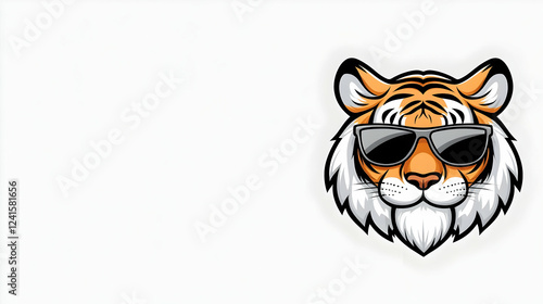 Cool tiger sunglasses, white background, illustration, mascot design