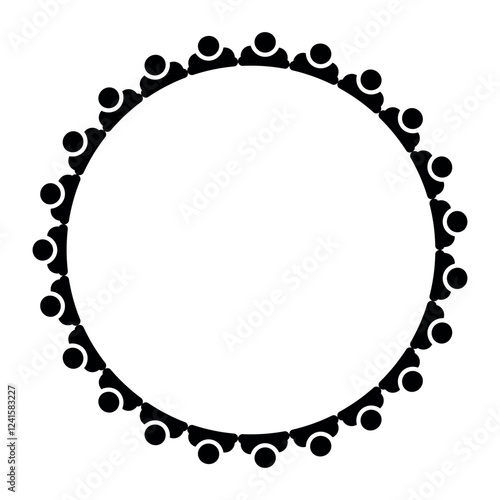 Circular decorative frame with floral black pattern on a white background and copy space