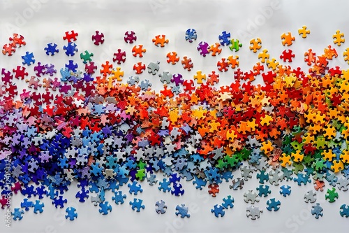 Puzzle pieces, mosaics for world Autism Awareness Day, Copy space, background for flyer, poster edge, banner