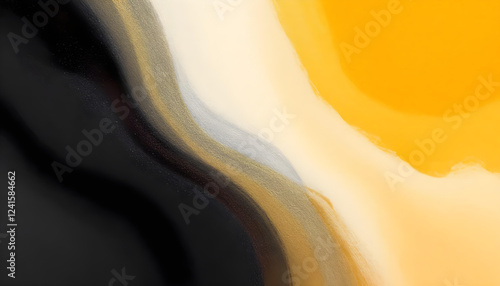 Fototapeta Naklejka Na Ścianę i Meble -  An abstract wave wallpaper design featuring a blend of black, brown, orange, mustard, gold, yellow, beige, and white, creating a dynamic and flowing background