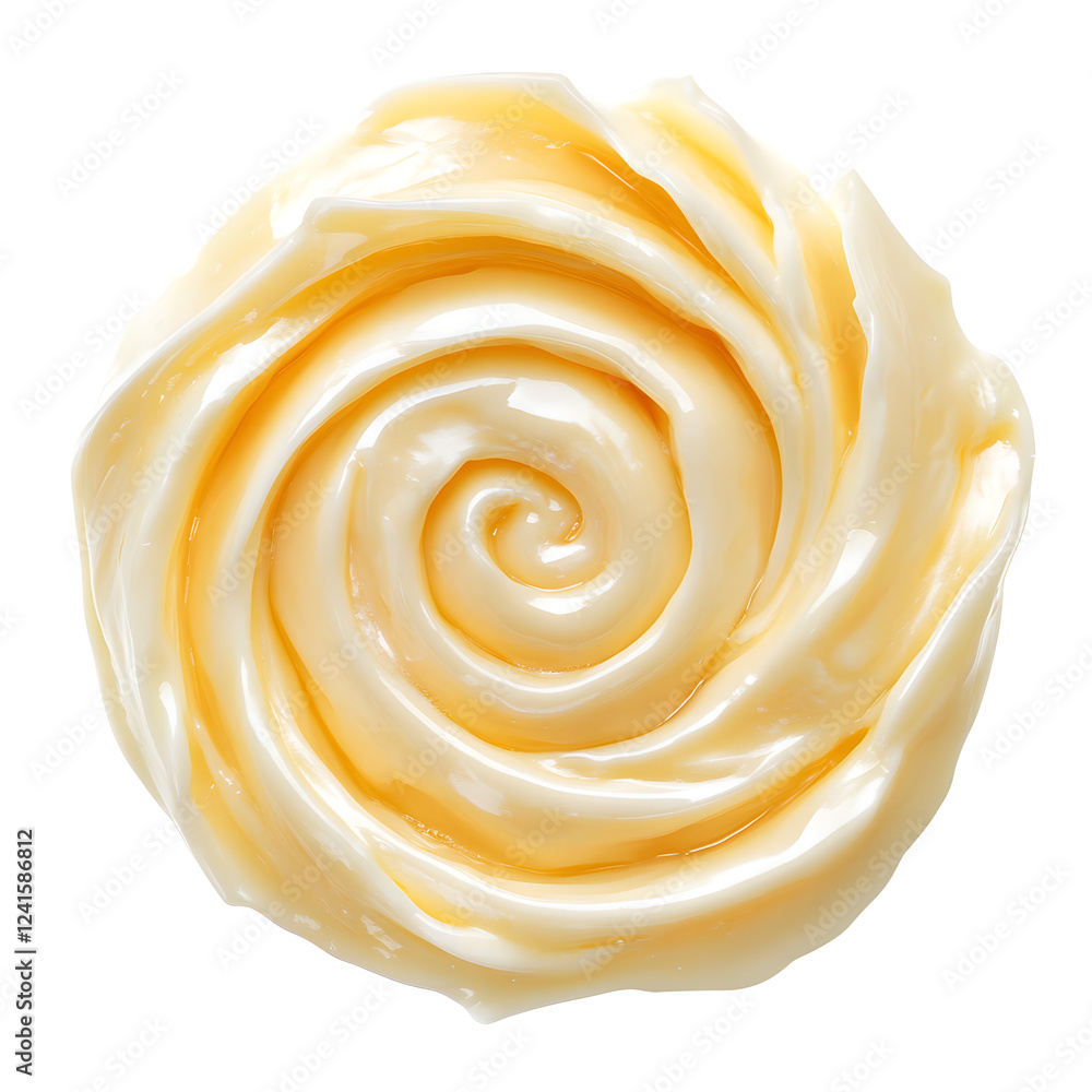 Mayonnaise swirl, whipped cream texture, top view, isolated on white background closeup Mayonnaise swirl, whipped cream texture, top view, isolated on white background closeup