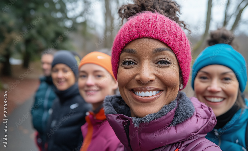 Un grupo de mujeres sonrientes con ropa deportiva posa para una foto durante una caminata en un entorno natural.La escena transmite alegría, compañerismo y conexión con la naturaleza. Un grupo de mujeres sonrientes con ropa deportiva posa para una foto durante una caminata en un entorno natural.La escena transmite alegría, compañerismo y conexión con la naturaleza.