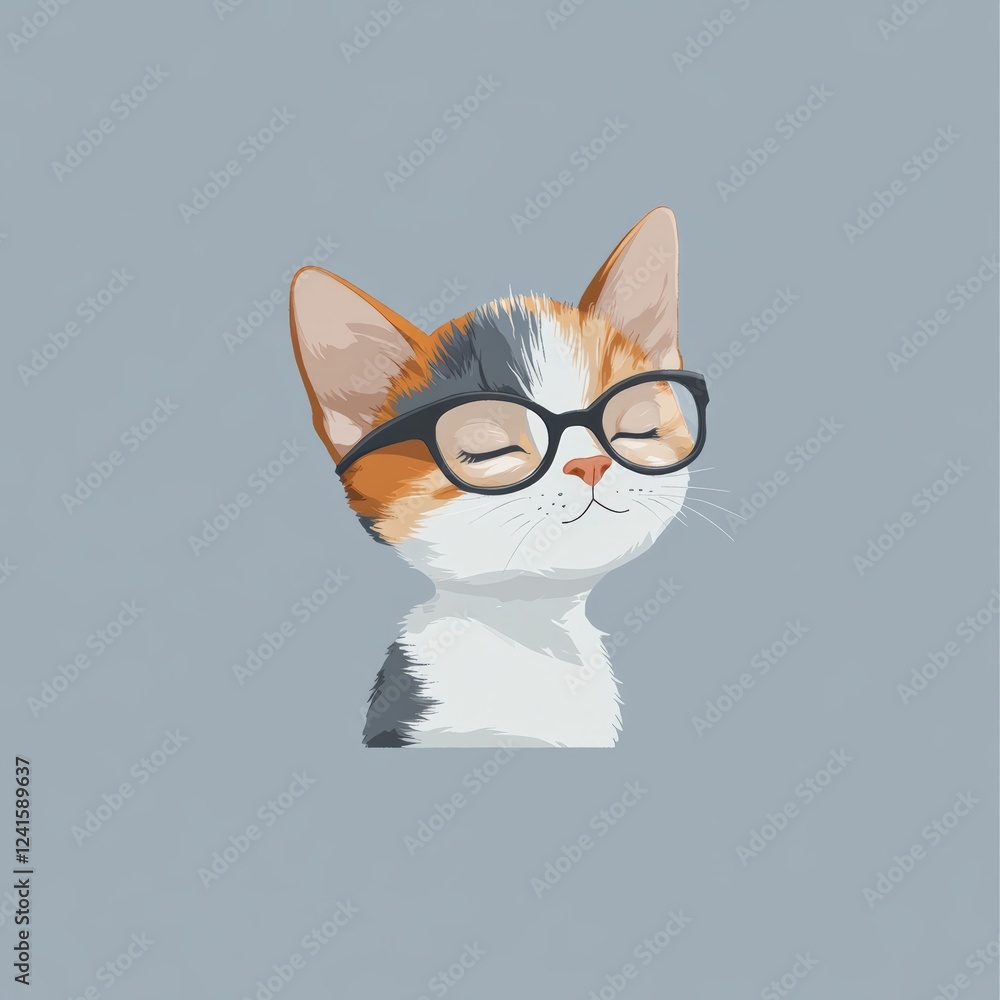 Obraz premium Cute cat wearing glasses, exuding a calm and relaxed demeanor