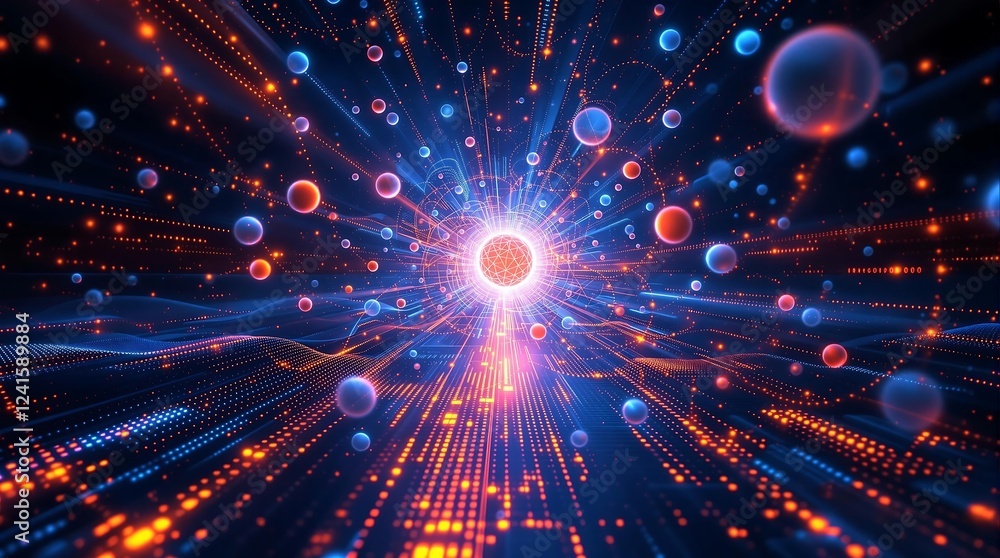 Abstract Quantum Computing Design with Glowing Energy Waves & Floating Atoms Abstract Quantum Computing Design with Glowing Energy Waves & Floating Atoms