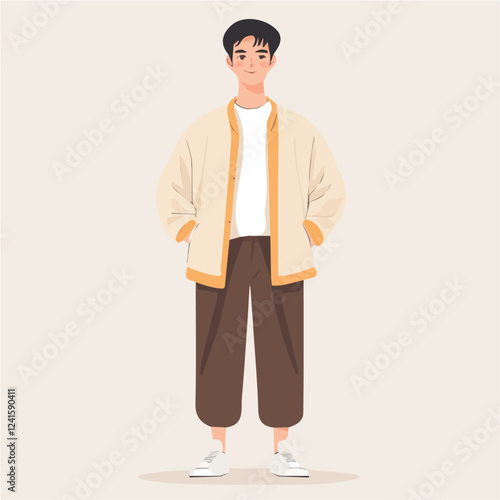China Man Summer Clothes Vector Illustration | Light and Trendy Warm-Weather Fashion