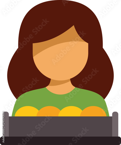 Young woman greengrocer selling oranges at her market stall, small business and healthy food concept