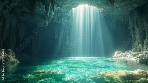 Enchanting Hidden Cave with Sunlight Illumination, Natural Wonder in the Heart of Earth's Depths