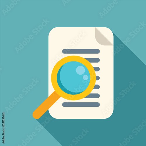 Magnifying glass examining a document with lines of text, symbolizing research, analysis, and information seeking