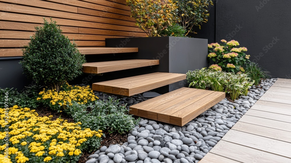 Obraz premium Creating a serene home garden with a winding rock path