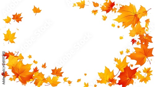 Autumn leaves frame, white background