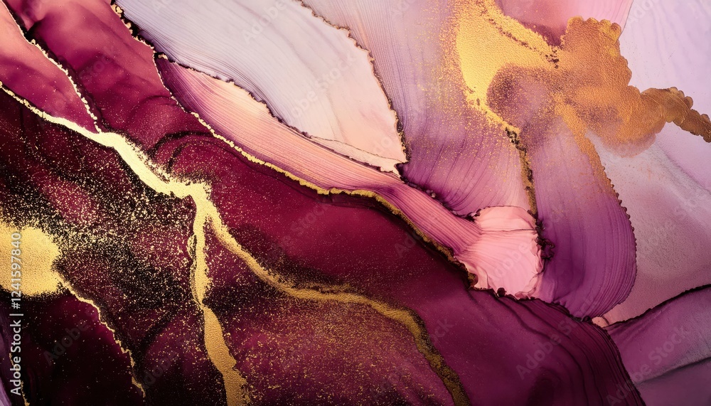 Obraz premium luxurious abstract fluid art with deep burgundy, blush pink, and gold accents, perfect for elegant backgrounds and decor
