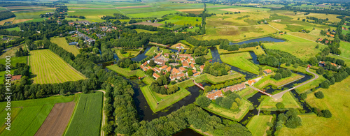 Aerial view with of Bourtange in netherlands  on a sunny summer day