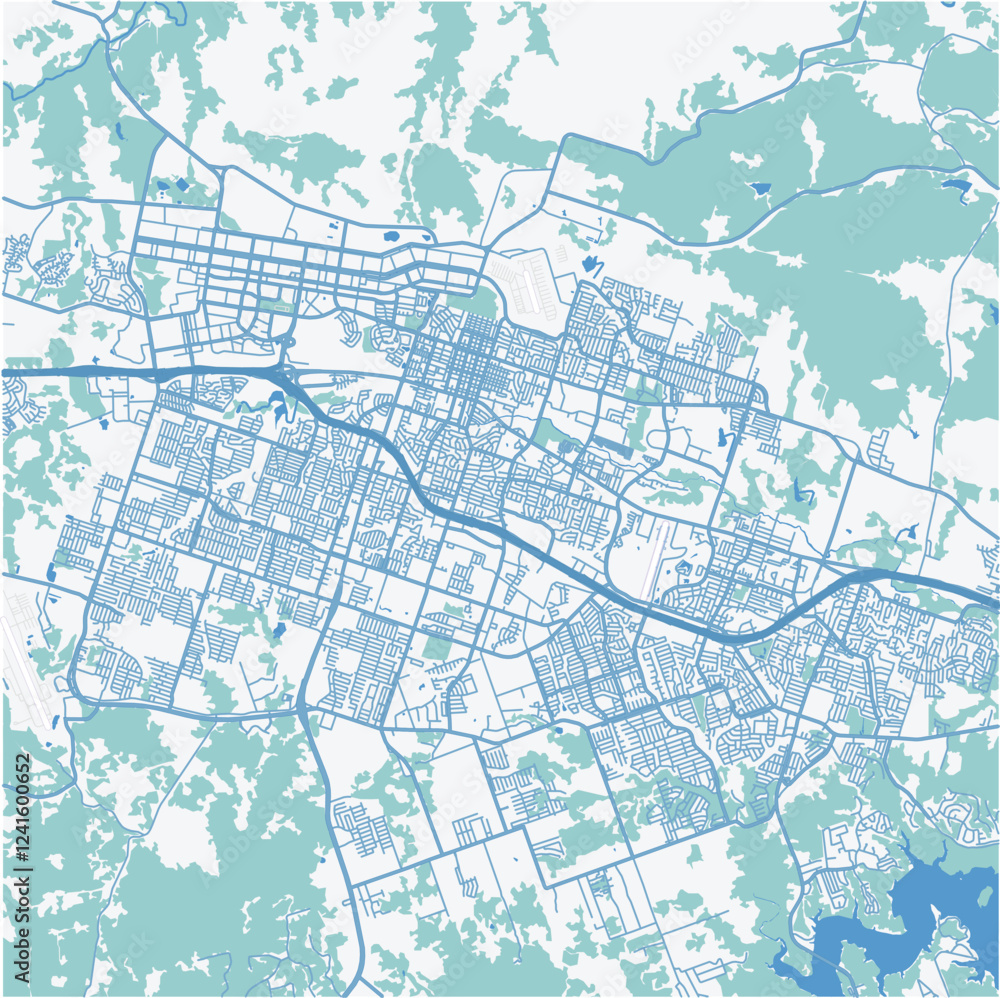 Naklejka premium Map of Killeen in Texas in a professional blue style. Contains layered vector with roads water, parks, etc.