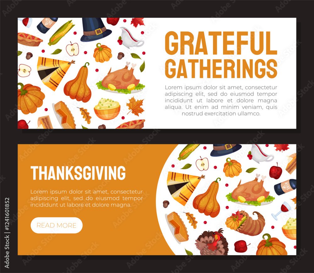 Naklejka premium Thanksgiving Banner with Autumn Fest Object Vector Template