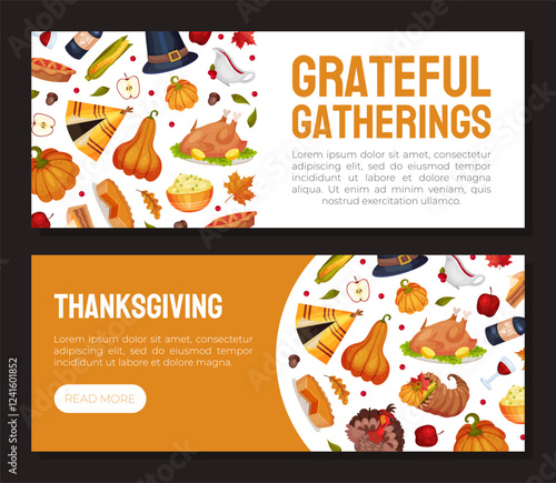 Thanksgiving Banner with Autumn Fest Object Vector Template