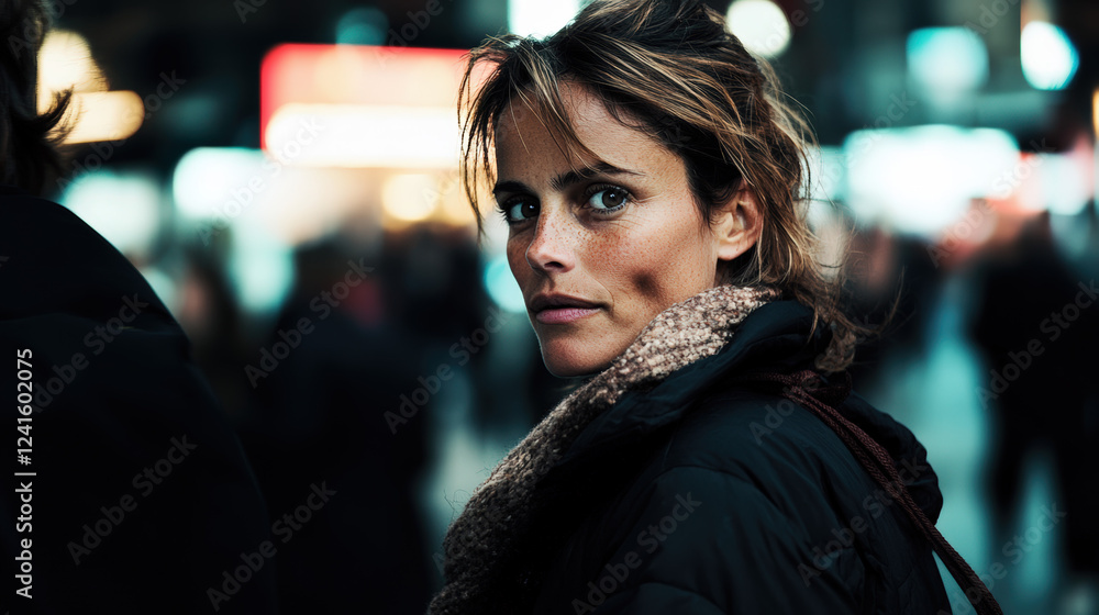 Obraz premium Portrait urbain d'une femme contemplative de trois-quart par temps froid